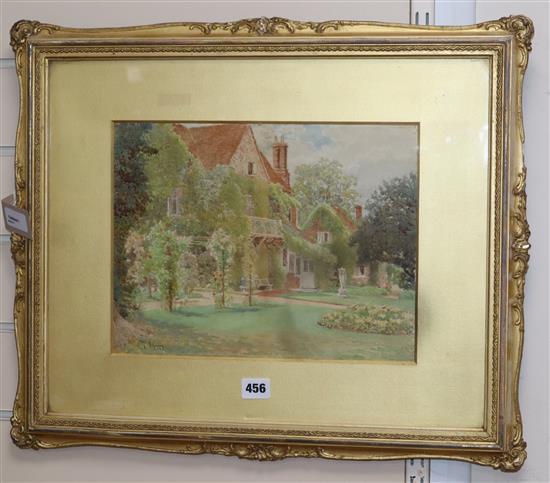 Thomas Henry Hunn (1857-1928), watercolour, House and garden, signed, 25 x 33cm